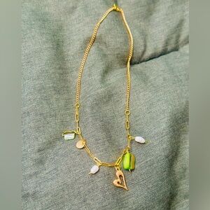 Permanent gold color necklace with cute charms. Adjustable size. Summer style.